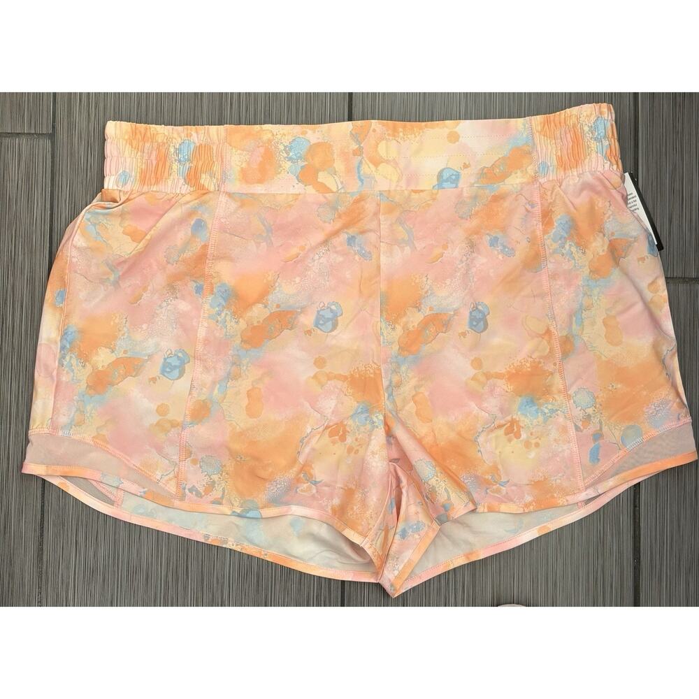 ID Ideology Women's Active Printed Running Shorts Pink Icing Size 2X Brief Lined